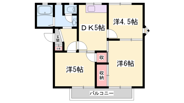 バンブーアルカディアD棟(3DK/1階)の間取り写真
