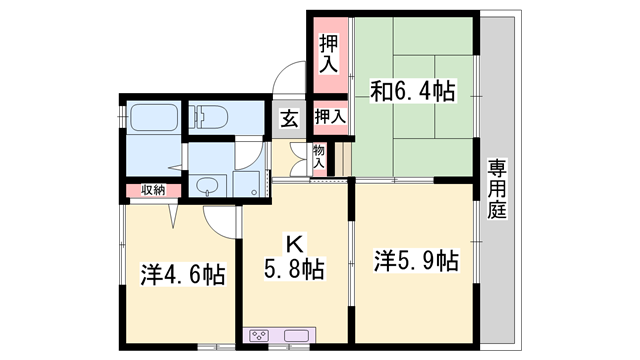 グリーンヒル今宿(3K/1階)の間取り写真