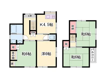 山陽本線 曽根駅(兵庫) 徒歩17分 2階建 築46年(4K)の間取り写真