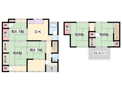 山陽電気鉄道本線 播磨町駅 徒歩13分 2階建 築57年(6DK)の間取り写真