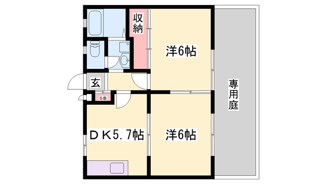 ロイヤルハイツB(2DK/1階)の間取り写真