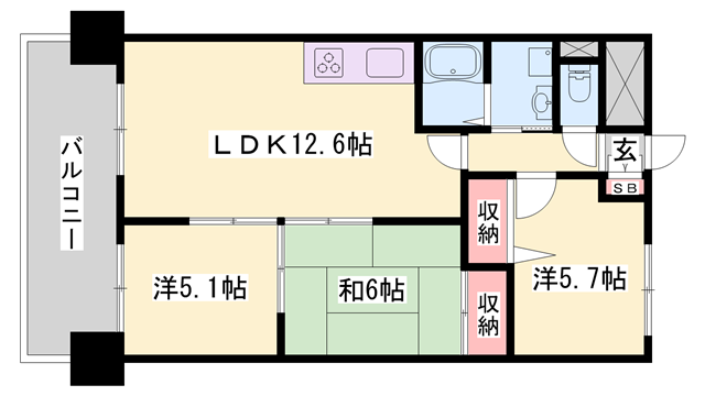 ファーレ姫路(3LDK/4階)の間取り写真