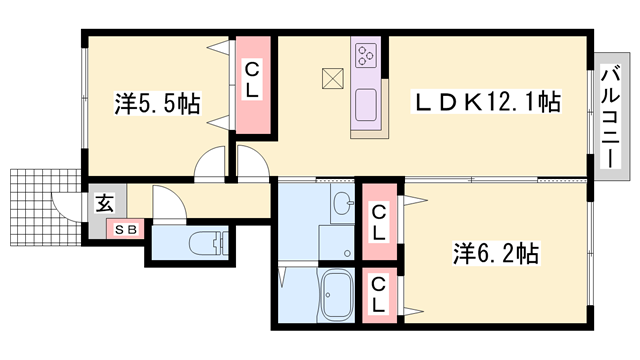 ブールドーグフランセ(2LDK/1階)の間取り写真