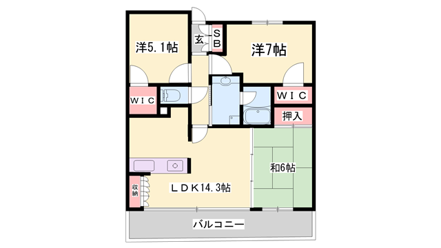 ファーミンスペリオ加古川(3LDK/8階)の間取り写真