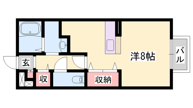 ヴィラージュ大開D棟(1K/2階)の間取り写真