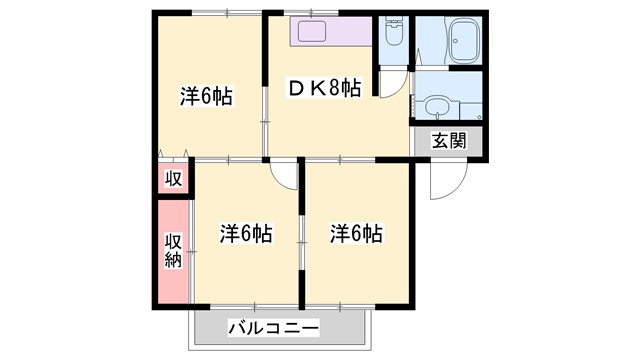 ハイツ岡本(3DK/2階)の間取り写真