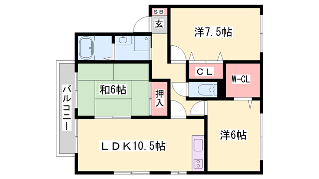 ガーデンビュー北在家(3LDK/1階)の間取り写真