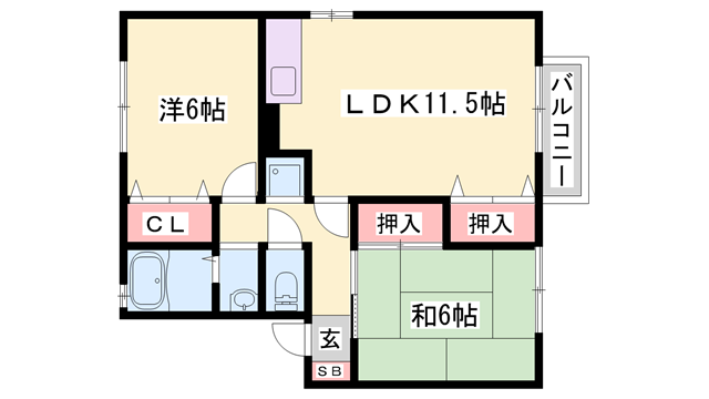 エスポワール2棟(2LDK/2階)の間取り写真