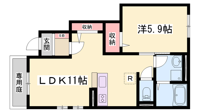 パストルB棟(1LDK/1階)の間取り写真
