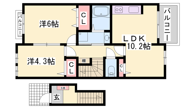 アンソレイユ2(2LDK/2階)の間取り写真