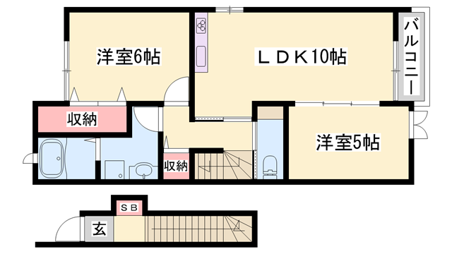 プラシード和 上郡B棟(2LDK/2階)の間取り写真