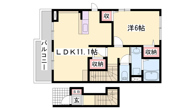 ヴィラ グリチーネⅠ(1LDK/2階)の間取り写真