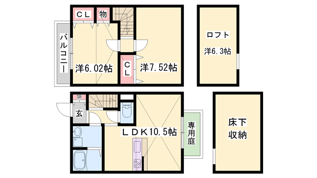 メゾネットひめじ別所(2LDK/2階)の間取り写真