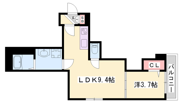 HABITASION京口(1LDK/2階)の間取り写真