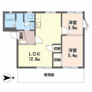 タウニィ津市場(2LDK/1階)の間取り写真