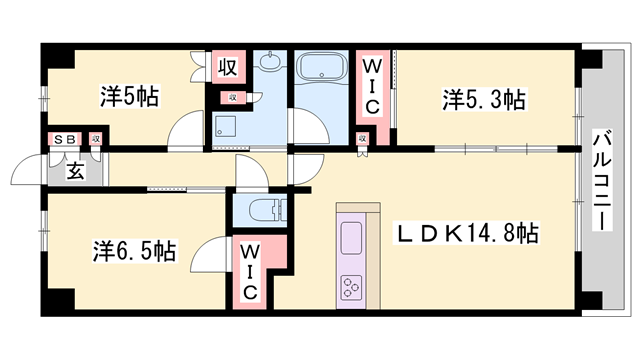 ウエリス姫路(3LDK/10階)の間取り写真