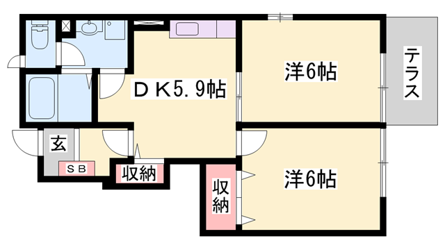 ヴェルドュールB(2DK/1階)の間取り写真