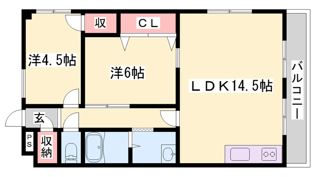 ビスタハウス(2LDK/4階)の間取り写真