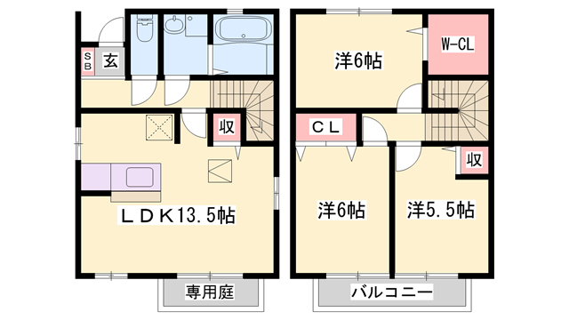 オークスコート西新在家 A棟(3LDK/2階)の間取り写真