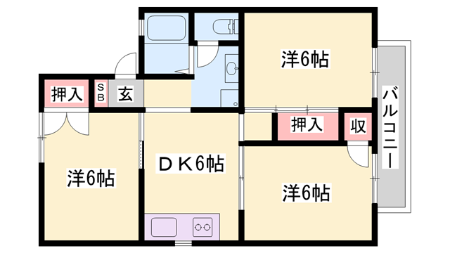東山ハイツB棟(3DK/1階)の間取り写真