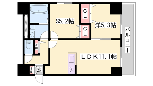 MISTRAL北条口Ⅱ(1SLDK/7階)の間取り写真