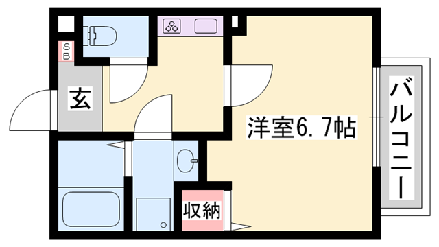 セルベイユⅢ(1K/2階)の間取り写真