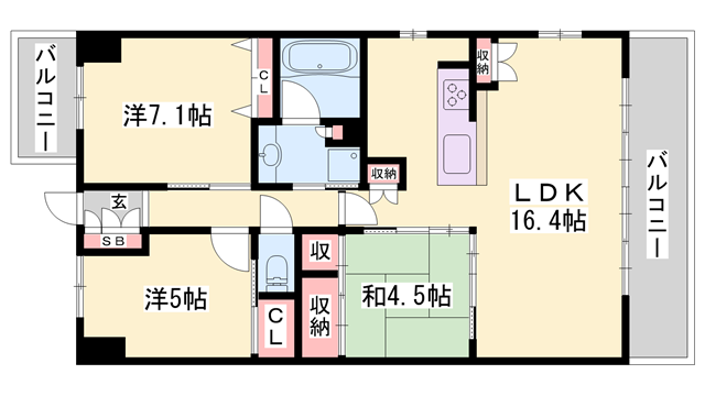 ポレスター姫路ザ・レジデンス(3LDK/14階)の間取り写真