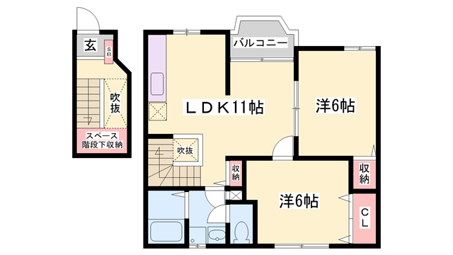 グランデ・カーサ(2LDK/2階)の間取り写真