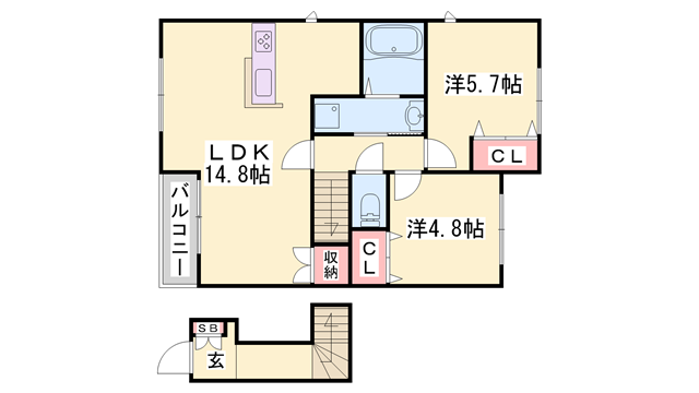 エスペランサ粟津Ⅴ(2LDK/2階)の間取り写真