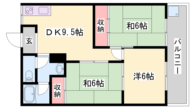 田寺ハイツ(3DK/3階)の間取り写真