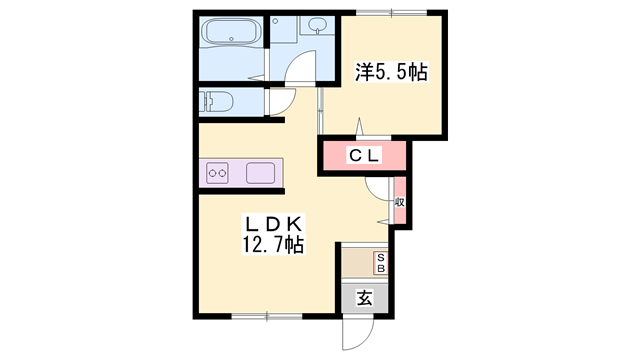 メイプルハイムA棟(1LDK/2階)の間取り写真