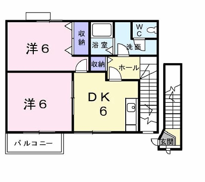 ミレニアムカーサB棟(2DK/2階)の間取り写真