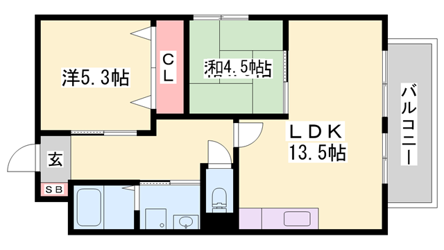 ヴィークル白浜(2LDK/6階)の間取り写真