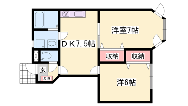 パークサイドⅡ(2DK/1階)の間取り写真