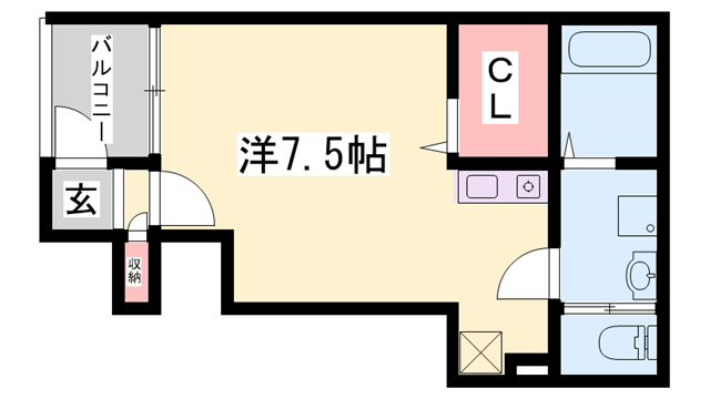 ルシエール姫路(ワンルーム/1階)の間取り写真