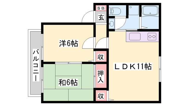 ウエストコート(2LDK/1階)の間取り写真