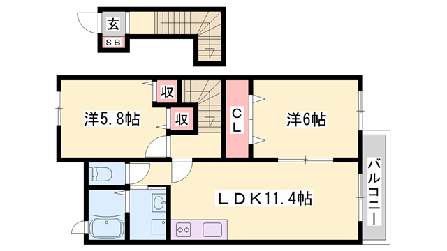 サンファミリアB(2LDK/2階)の間取り写真