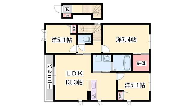 シャーメゾン福田(3LDK/2階)の間取り写真
