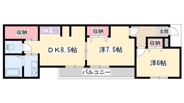 ノアール リシェ(2DK/1階)の間取り写真