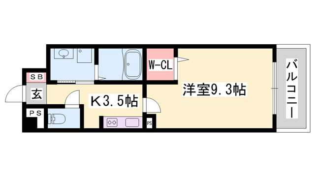 カルザ姫路(1K/3階)の間取り写真