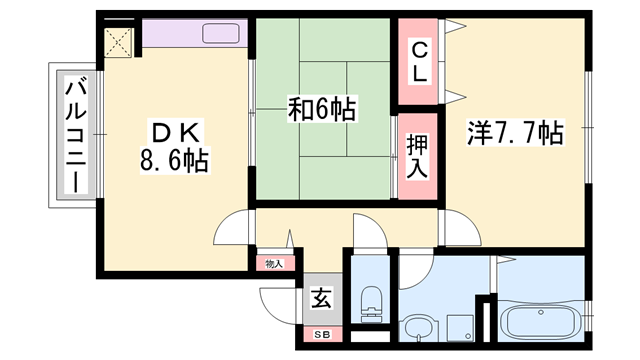 サンパティック北条(2DK/1階)の間取り写真