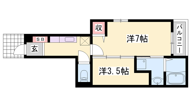 アーバンヒルズ(1SK/1階)の間取り写真