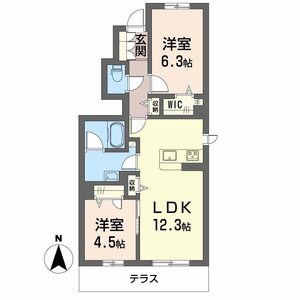 ル ボヌール(2LDK/1階)の間取り写真