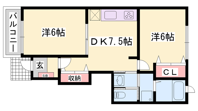 サウス・グリーン C棟(2DK/1階)の間取り写真