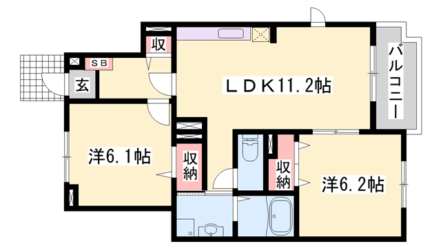 アルメールM(2LDK/1階)の間取り写真