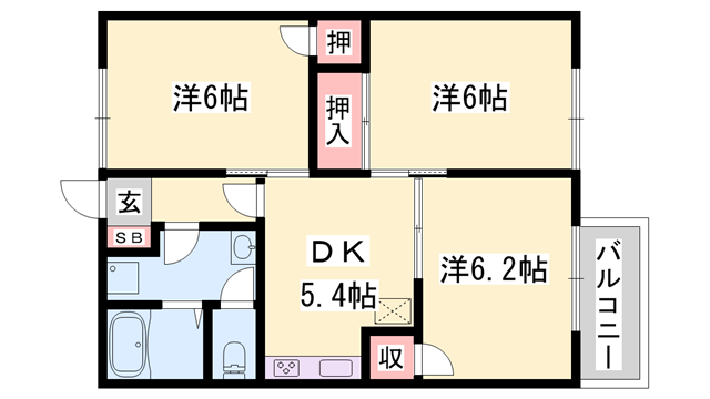 ソレイユ 西本パート1A(3DK/1階)の間取り写真