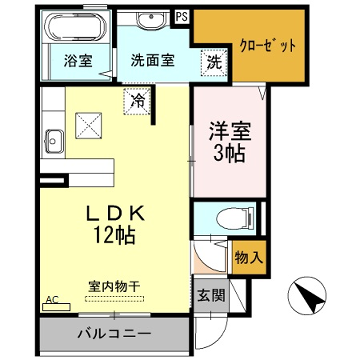 ルーニィー船橋(1LDK/1階)の間取り写真