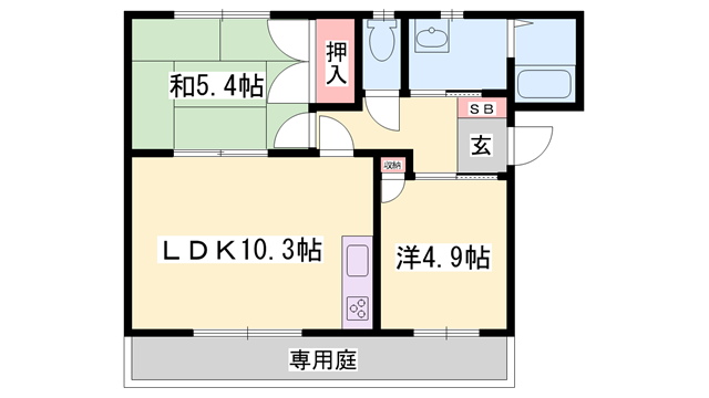 ディアス玉手(2LDK/1階)の間取り写真
