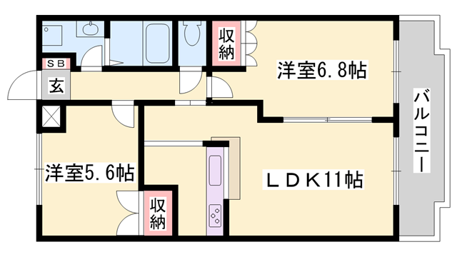 グランチェスタ・ウィング(2LDK/1階)の間取り写真