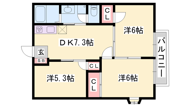 アメニティYUKI(3DK/1階)の間取り写真